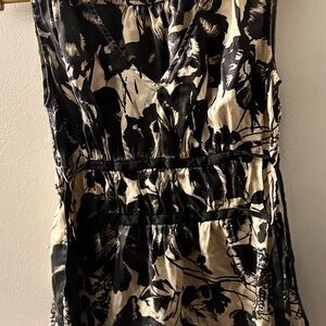 Black and Cream Floral Sleeveless Blouse